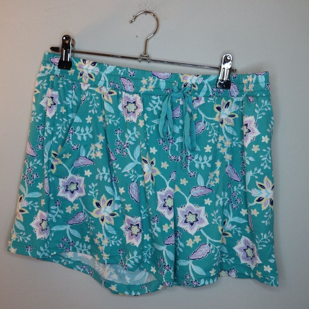 Croft & Barrow Pajama Set Womens M Teal Ribbed Tank Floral Shorts Sleepwear NWT - Picture 4 of 7